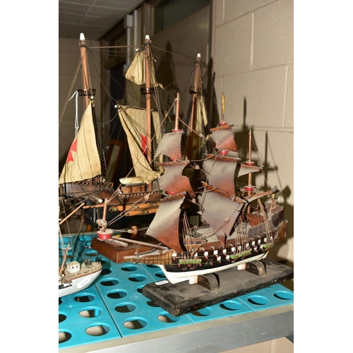 546 - SIX MODEL SHIPS, including Santa Maria, a horn ship, a smaller ship named 'Santa Maria', etc (6)