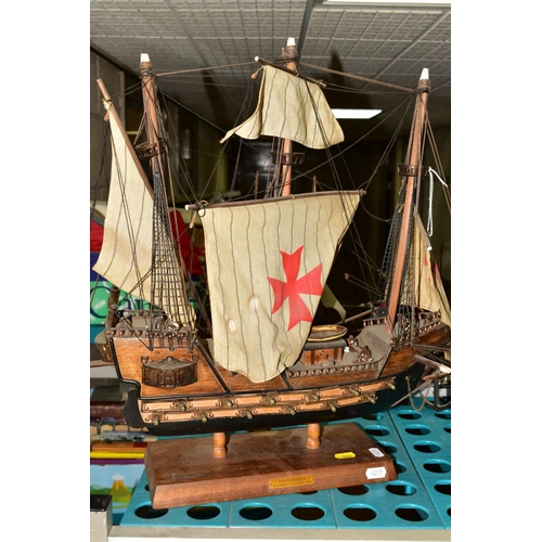 546 - SIX MODEL SHIPS, including Santa Maria, a horn ship, a smaller ship named 'Santa Maria', etc (6)