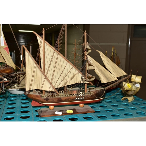 546 - SIX MODEL SHIPS, including Santa Maria, a horn ship, a smaller ship named 'Santa Maria', etc (6)