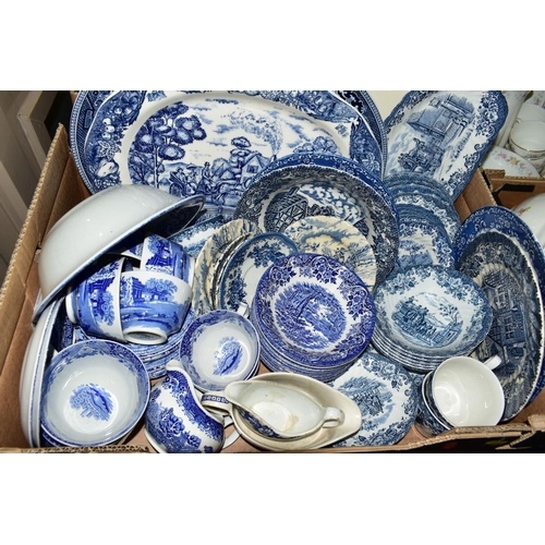 557 - SIX BOXES OF TEA/DINNER WARES, to include Spode 'Italian' (23), Palissy 'Avon Scenes' (over 80 piece... 