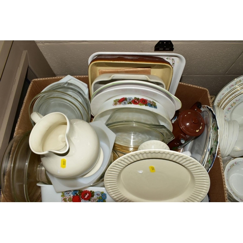 557 - SIX BOXES OF TEA/DINNER WARES, to include Spode 'Italian' (23), Palissy 'Avon Scenes' (over 80 piece... 