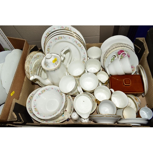 557 - SIX BOXES OF TEA/DINNER WARES, to include Spode 'Italian' (23), Palissy 'Avon Scenes' (over 80 piece... 