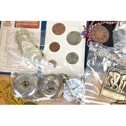 56 - A SELECTION OF MISCELLANEOUS ITEMS, to include two silver hinged bangles, the first with heart desig... 