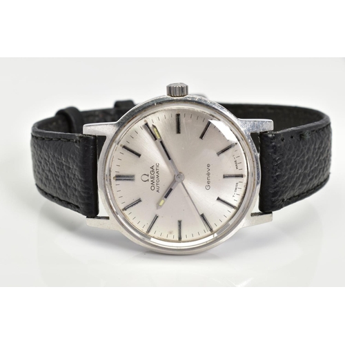 70 - AN OMEGA AUTOMATIC WRISTWATCH, a silvered dial with baton markers, approximate 35mm stainless steel ... 