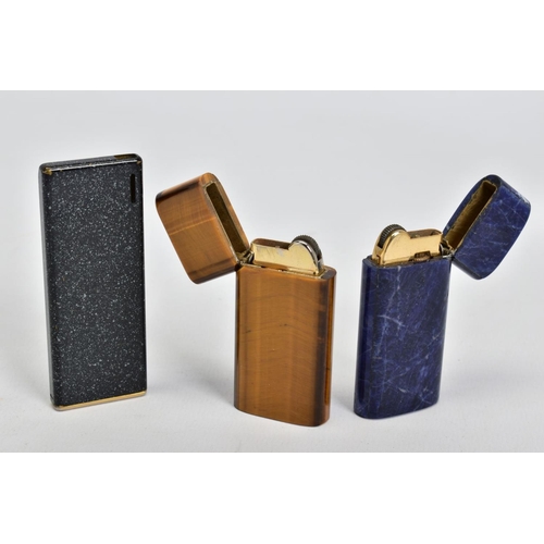 80 - THREE LIGHTERS, the first of flip design with sodalite case, the second also flip design with tigers... 