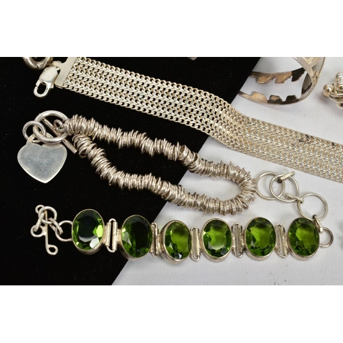 83 - A SELECTION OF JEWELLERY, to include a chain mail bracelet, a bangle bracelet, an identification bra... 