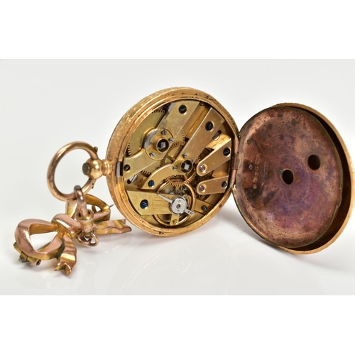 86 - A SMALL LADIES POCKETWATCH, round case measuring approximately 33mm in diameter, gold dial with foli... 