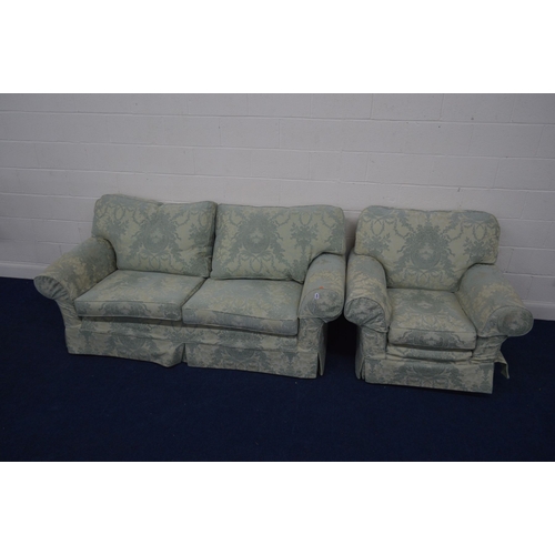 1362 - A MULTI YORK FLORAL GREEN UPHOLSTERED TWO PIECE LOUNGE SUITE comprising a two seater settee, width 2... 