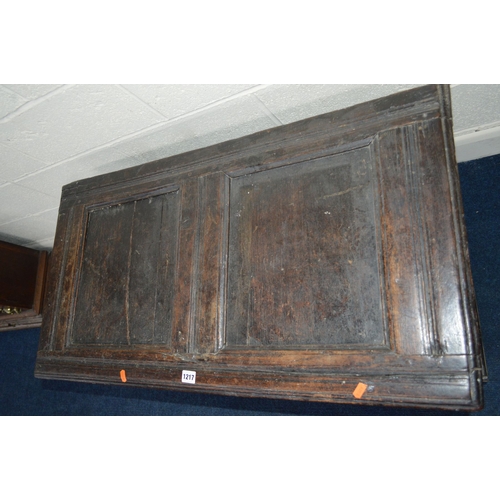 1363 - A 17TH CENTURY CARVED OAK JOINT COFFER, the hinged moulded cover above lunette carved frieze and dou... 