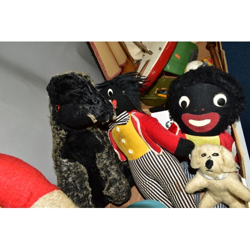 418 - A QUANTITY OF ASSORTED TOYS, to include Wendy Boston Bear, Merrythought and Chad Valley gollies, a c... 