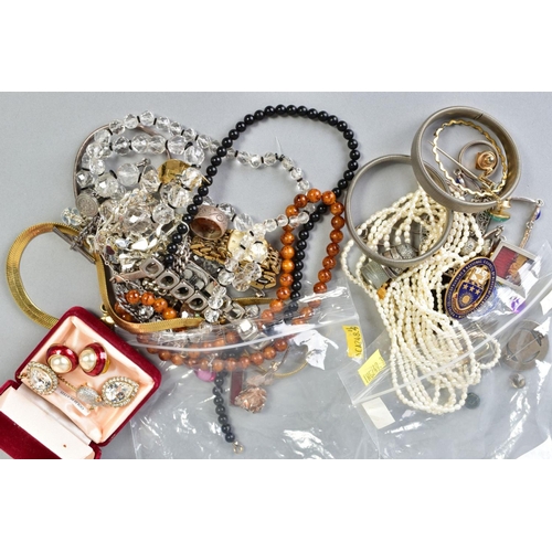 100 - A SELECTION OF ITEMS, to include various beaded necklaces, wristwatches, elasticated bangles, two th... 