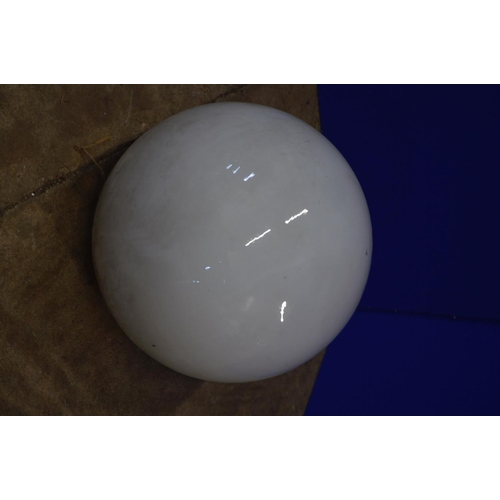 1064 - A BOX CONTAINING FOUR OPAQUE WHITE GLASS SPHERICAL CEILING LIGHT FITTINGS, approximate diameter 30cm... 