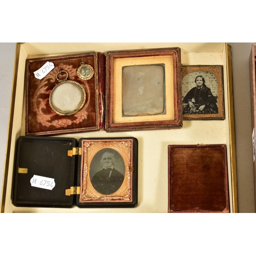 109 - FOUR EARLY VICTORIAN DAGUERROTYPE PORTRAITS, together with a small collection of ambrotype portraits... 