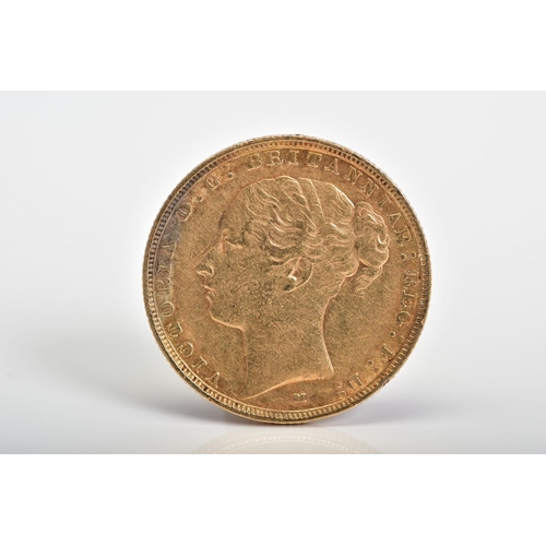 12 - A GOLD FULL SOVEREIGN COIN, Victorian young head with St George reverse, dated 1885, approximate wei... 