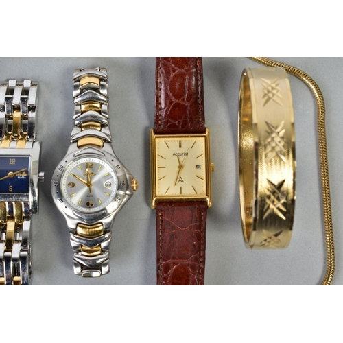 121 - A BOX OF WRISTWATCHES AND POCKET WATCH, to include a quartz Sekonda, an Accurist wristwatch, a silve... 