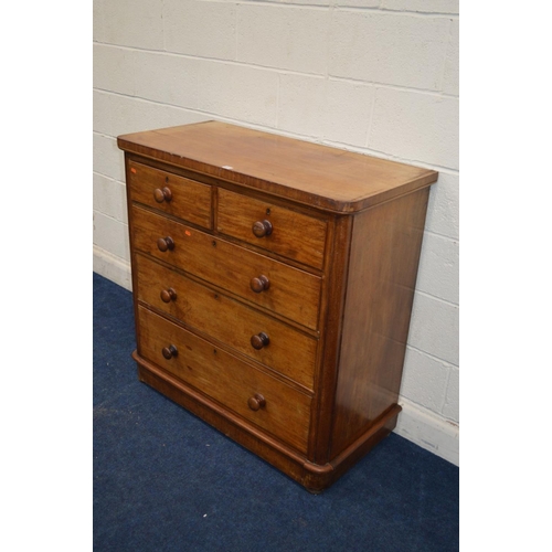 1311 - A VICTORIAN WALNUT CHEST OF TWO SHORT AND THREE LONG GRADUATING DRAWERS, width 105cm x depth 51cm x ... 