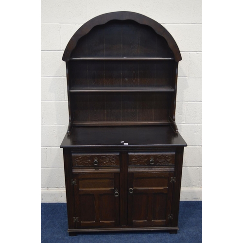 1317 - A LATE 20TH CENTURY OAK DUTCH DRESSER with two drawers, width 97cm x depth 51cm x height 182cm