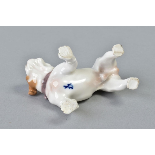 141 - AN EARLY 20TH CENTURY MEISSEN FIGURE OF A BULLDOG, model No 128, modelled by Eric Hoesel, blue cross... 