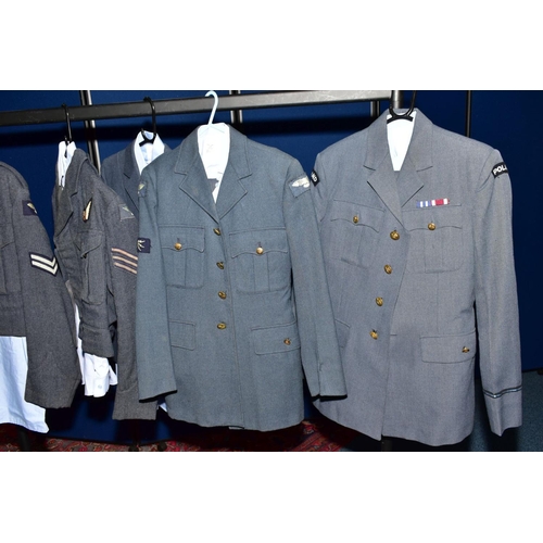 169 - FIVE R.A.F. UNIFORM JACKETS, SHIRTS AND TROUSERS believed WWII and post WWII era, two short jackets,... 