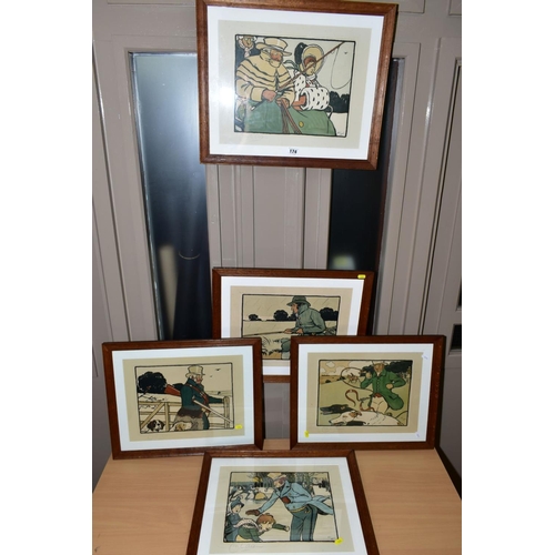 174 - CECIL ALDIN, five signed prints depicting fishing, coach driving, ice skating, shooting and hunting,... 