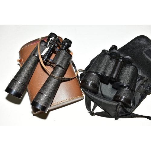 180 - A PAIR OF LIEBERMAN AND GORTZ 21 X 47 BINOCULARS, some wear and paint loss, in distressed leather ca... 