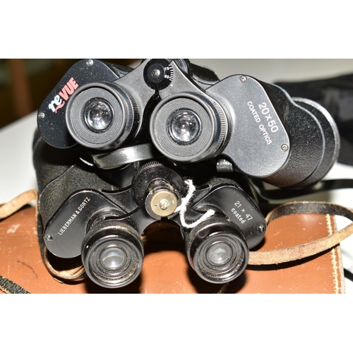 180 - A PAIR OF LIEBERMAN AND GORTZ 21 X 47 BINOCULARS, some wear and paint loss, in distressed leather ca... 