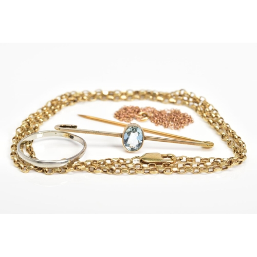 19 - A SELECTION OF ITEMS, to include a belcher chain with lobster claw clasp with a 9ct hallmark for Bir... 