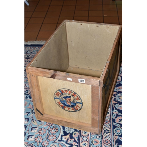 192 - A PLAYERS NAVY CUT DELIVERY CRATE, dating from the early 1960's, wooden frame with cardboard adverti... 