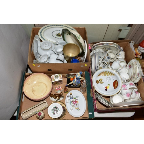 196 - THREE BOXES OF CERAMICS AND GLASS, to include Clarice Cliff bowl and crowns vase (both sd), Kevin Fr... 