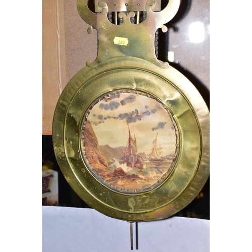 240 - A FRENCH COMPTOISE CLOCK FEATURING GILT BIRD DECORATION ABOVE THE DIAL, the dial has Roman numeral m... 