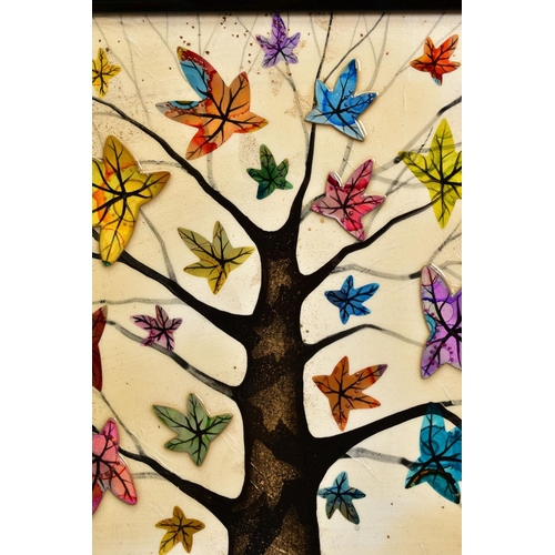 305 - CHLOE NUGENT (BRITISH CONTEMPORARY) 'HYGGE FALL II' a 3D mixed media work of a tree and colourful le... 