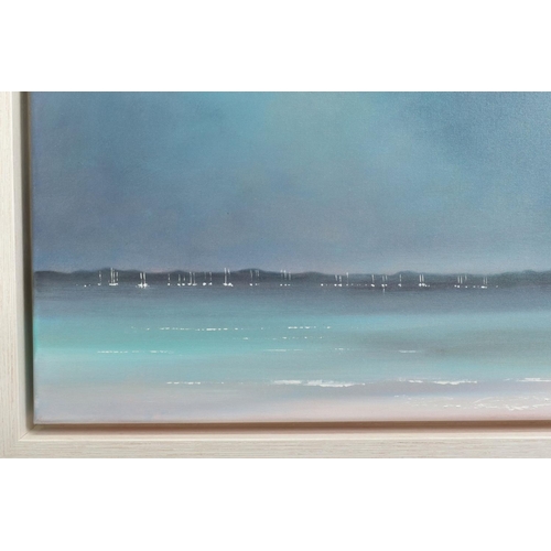 320 - CLAIRE GROSE (BRITISH CONTEMPORARY) 'CHICHESTER HARBOUR, RAIN COMING' an impressionist coastal seasc... 