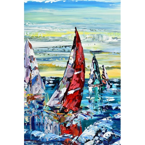 323 - MAYA EVENTOV (RUSSIA 1964) 'RACE DAY REGATTA V' sailing boats racing, signed centre bottom, impasto ... 