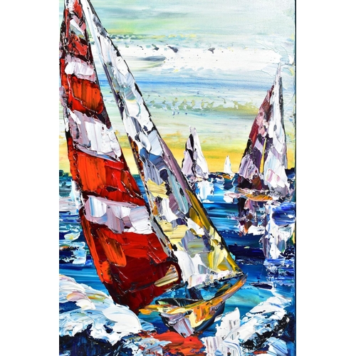 323 - MAYA EVENTOV (RUSSIA 1964) 'RACE DAY REGATTA V' sailing boats racing, signed centre bottom, impasto ... 