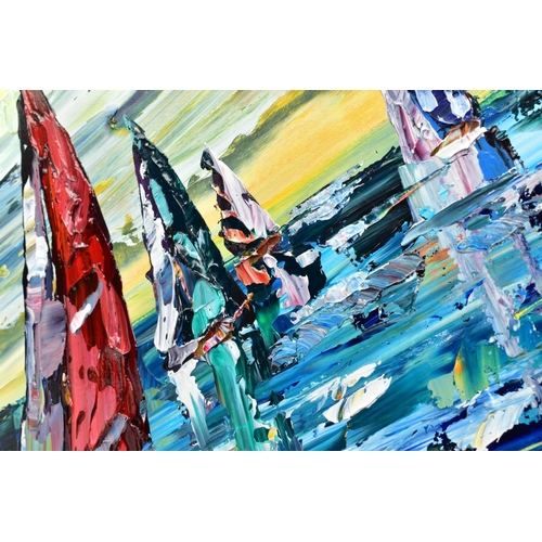 323 - MAYA EVENTOV (RUSSIA 1964) 'RACE DAY REGATTA V' sailing boats racing, signed centre bottom, impasto ... 