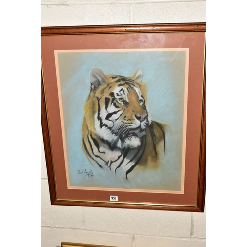 331 - PAUL APPS (BRITISH 1958), a study of a tiger, signed lower left, dated (19)89, pastel on paper, moun... 