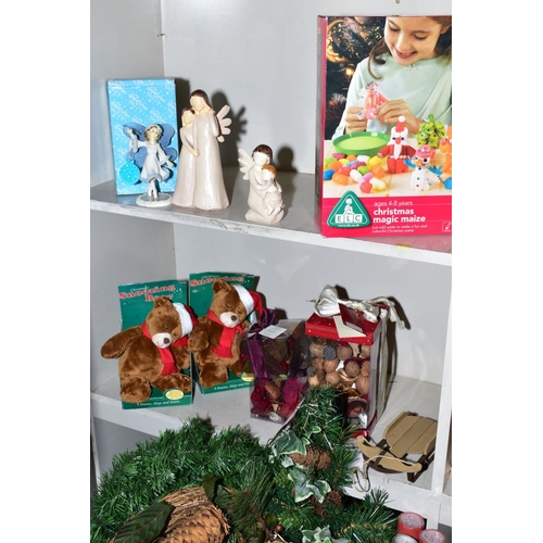 345 - DECORATIVE CHRISTMAS ITEMS etc to include wreathes, pot pourri, candles, angel figures, door stops, ... 