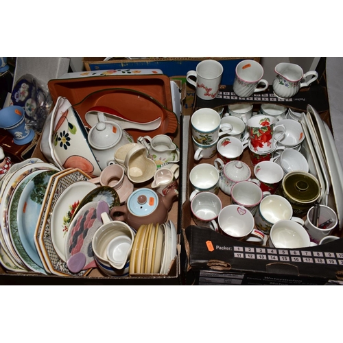 357 - SIX BOXES AND LOOSE CERAMICS to include Woods & Sons 'Spring Fields' tea wares, assorted mugs, plate... 