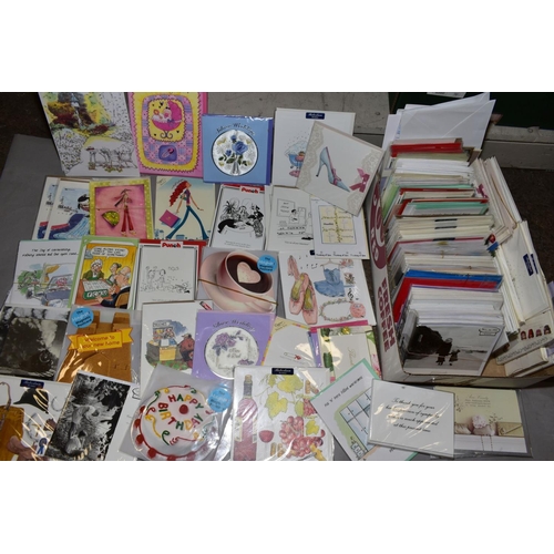 359 - FOUR BOXES OF GREETINGS CARDS etc to include birth year CD's, birthday cards, anniversary cards, mot... 