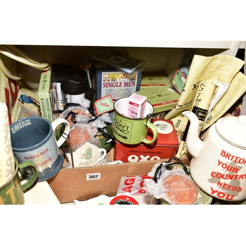 362 - MODERN ADVERTISING MEMORABILIA to include tin teapot and mugs, boxed sets of 'Carry On' film mugs, r... 