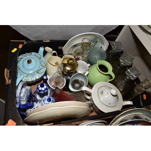 383 - FIVE BOXES AND LOOSE CERAMICS, GLASS etc, to include Collectors plates, Royal Doulton 'Country Deliv... 