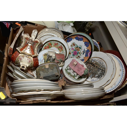 383 - FIVE BOXES AND LOOSE CERAMICS, GLASS etc, to include Collectors plates, Royal Doulton 'Country Deliv... 