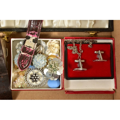 111 - A BOX OF SILVER, COSTUME JEWELLERY, WATCHES, including a gent's Tissot PR 516 wristwatch, a gold pla... 