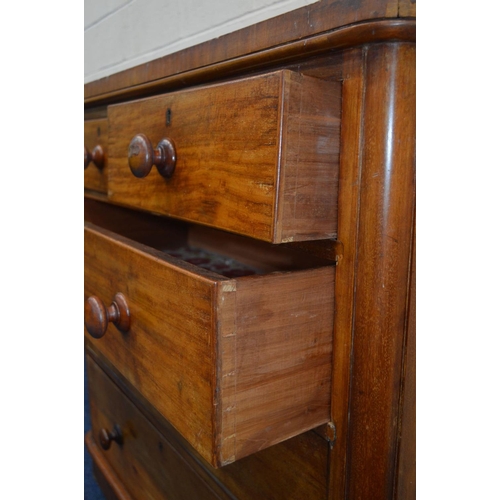 1311 - A VICTORIAN WALNUT CHEST OF TWO SHORT AND THREE LONG GRADUATING DRAWERS, width 105cm x depth 51cm x ... 