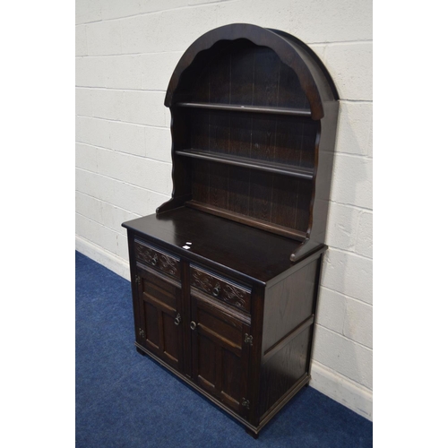 1317 - A LATE 20TH CENTURY OAK DUTCH DRESSER with two drawers, width 97cm x depth 51cm x height 182cm