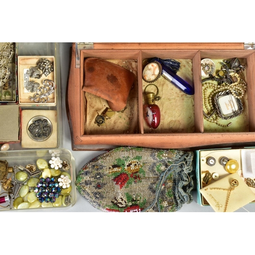 155 - A LARGE SELECTION OF COSTUME JEWELLERY, two boxes filled with items such as beaded necklaces, imitat... 