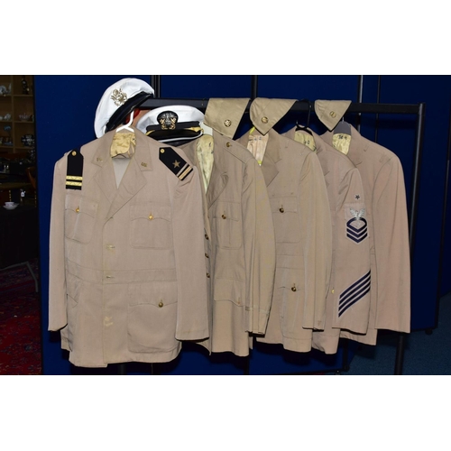 168 - FIVE US FORCES TROPICAL WEAR UNIFORM JACKETS, with trousers (un-matched) together with five pieces o... 