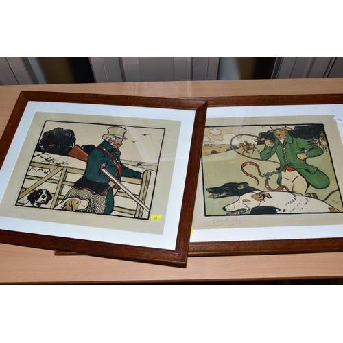 174 - CECIL ALDIN, five signed prints depicting fishing, coach driving, ice skating, shooting and hunting,... 