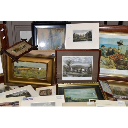 175 - PAINTINGS AND PRINTS ETC, to include early 20th century coastal oil on board, unsigned, landscape wa... 