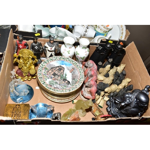 178 - THREE BOXES AND LOOSE CERAMICS, GLASS, SUNDRIES ETC, to include Stuart Crystal bowl, George Jones & ... 